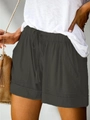 Women's high-waisted casual loose shorts in dark grey with drawstring and large pockets - S / Dark Gray