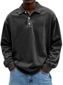 Vue détaillée du polo à manches longues pour homme noir délavé avec patte à trois boutons - Noir