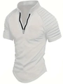 Detail of white slim fit polo shirt featuring a black zipper neckline and pleated sleeves - S / White