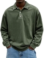Détail d'un polo homme à manches longues vert olive délavé montrant la texture du tissu vintage - Vert Militaire