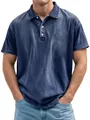 Polo vintage de algodón lavado para hombre con manga corta y botones en azul - S / Tops / Azul Marino