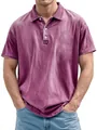 Detalle de un polo de algodón lavado vintage con tres botones blancos en color ciruela - S / Tops / Rosa
