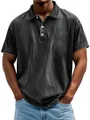 Polo homme vintage en coton délavé gris anthracite avec col boutonné classique - S / Hauts / Noir