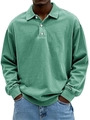 Detailansicht des olivgrünen Langarm-Poloshirts mit weißen Knöpfen und Rippbündchen - 3XL / Oberteile / Grün