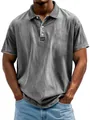 Polo homme en coton gris délavé vintage avec col à trois boutons et poignets côtelés - S / Hauts / Gris