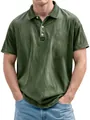 Detalle de polo de algodón verde lavado vintage con cuello clásico y tres botones - S / Tops / Verde Militar