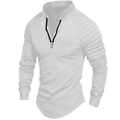 White long sleeve polo shirt for men featuring a 1/4 zipper and pleated shoulder detail - S / Tops / White