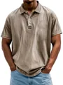Polo vintage de algodón lavado para hombre con manga corta y cuello de tres botones - S / Tops / Caqui