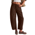 Women high waist dark brown corduroy wide leg pants with a loose vintage fit - L / Brown
