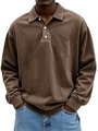 Detailansicht eines kaffeebraunen Langarm-Poloshirts mit drei weißen Kontrastknöpfen - 3XL / Oberteile / Braun