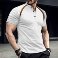 Men's slim fit short sleeve polo shirt with white and brown contrast striped shoulders - S / White