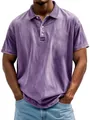 Detalle de polo de algodón lavado morado retro con tapeta de tres botones blancos - S / Tops / Púrpura