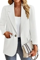 Slim fit white blazer for women featuring notch lapels and a single marble button closure - S / White