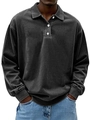 Dunkelgraues Herren-Langarm-Poloshirt mit klassischem Kragen und drei weißen Knöpfen - S / Schwarz