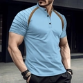 Slim fit light blue men's short sleeve polo shirt with dark brown contrasting trim details - S / Light Blue