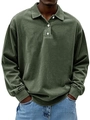 Langärmeliges Herren-Poloshirt in Olivgrün mit gewaschener Textur und Knöpfen - S / Armeegrün
