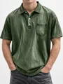 Men's vintage olive green cotton polo shirt with chest pocket and buttoned lapel collar - S / Tops / Army Green