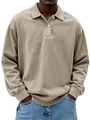 Vintage-gewaschenes khakifarbenes Langarm-Poloshirt für Herren mit 3-Knopf-Kragen - S / Khaki