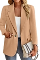 Elegant slim fit camel blazer for women featuring a single button and notched lapels - S / Khaki