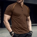 Polo de hombre entallado en color marrón con mangas raglán y detalles de rayas deportivas - S / Café