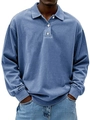 Men's relaxed long sleeve Polo shirt in vintage washed blue with classic three-button placket - S / Blue