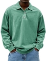 Men's sage green washed cotton long sleeve polo shirt with a relaxed drop shoulder fit - S / Light Green
