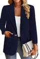 Navy blue slim fit women blazer with single button and notched lapel for office wear - S / Navy Blue