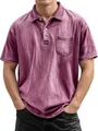 Detail view of cotton polo shirt featuring classic lapel collar and chest pocket - S / Tops / Pink