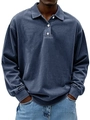 Men's long sleeve polo shirt in vintage washed dark grey blue with classic three buttons - S / Dark Blue