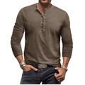 Men's vintage slim fit tie-dye long sleeve Henley shirt in washed coffee brown cotton - 3XL / Khaki