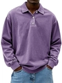 Men's purple long sleeve polo shirt with washed vintage texture and ribbed details - S / Purple
