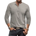 Slim fit light grey tie-dye Henley shirt for men with vintage buttoned V-neckline - 3XL / Light Gray
