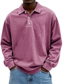 Men's long sleeve Polo shirt in washed dusty pink with classic button placket - 5XL / Pink