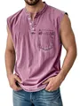 Dettaglio della maglia Henley vintage senza maniche da uomo in rosa antico con cuciture a vista - 3XL / Rosa