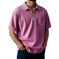 Men's vintage red cotton polo shirt with a half-zip collar and a front square pocket - 3XL / Pink