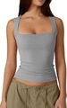 Detalle de camiseta gris ajustada sin mangas con cuello cuadrado en tejido de punto - S / Gris claro