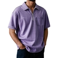 Men's purple washed cotton polo shirt with quarter-zip collar and chest pocket - 3XL / Purple