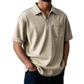 Men's casual cotton short sleeve polo shirt in washed sand yellow with zip collar - 3XL / Khaki