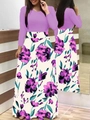 Robe moulante violette à manches longues pour femmes avec jupe longue imprimé floral - S / Hauts / Tout Violet (Manches Longues)