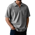 Men's washed grey cotton polo shirt with half-zip collar and chest pocket detail - 3XL / Gray