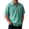 Men's retro mint green cotton polo shirt with zipper collar and chest pocket detail - 3XL / Green