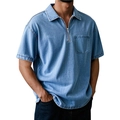 Men's light blue denim polo shirt with half-zip collar and chest pocket detail - 3XL / Blue