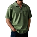 Men's cotton polo shirt in dark green with half-zipper collar and chest pocket - 3XL / Army Green