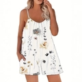 Weißer Damen Sommer-Jumpsuit mit Blumenmuster, Spaghettiträgern und praktischen Taschen - 1XL / Weiß