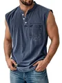 Polo da uomo senza maniche in denim blu scuro lavato con taschino sul petto - 3XL / Blu scuro