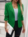 Detail view of the bright green women blazer showing the notched lapel and button closure - S / Tops / Green
