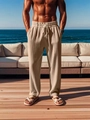 Detailed texture of vertical pleated beige trousers with elastic drawstring waistband - 2XL / Khaki