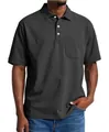 Detail van de antracietgrijze katoenen poloshirt met borstzak en klassieke knoopsluiting - S / Zwart