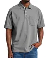 Détail du tissu en coton piqué et de la poche poitrine sur le polo homme gris foncé - S / Gris clair