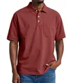Detail van een bordeauxrood katoenen poloshirt met klassieke kraag en borstzak - S / Baksteenrood